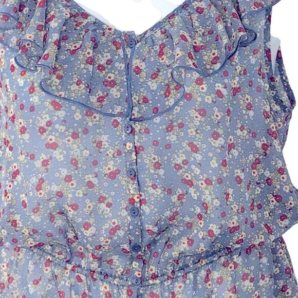 Maurices Sheer Floral Button-Up Top Large – Peplum Hem, Sleeveless - Picture 4 of 14